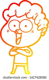 dibujo de línea de gradiente cálido de un hombre feliz con dibujos animados