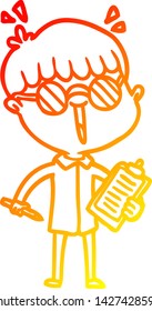 warm gradient line drawing of a cartoon boy wearing spectacles