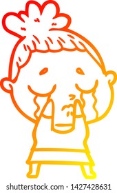 warm gradient line drawing of a cartoon crying woman