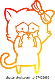 warm gradient line drawing of a cartoon cat