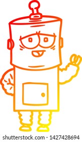warm gradient line drawing of a cartoon robot