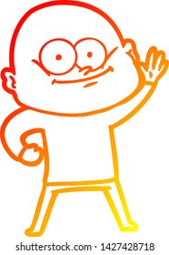 warm gradient line drawing of a cartoon bald man staring