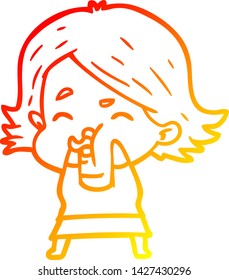warm gradient line drawing of a cartoon girl pulling face