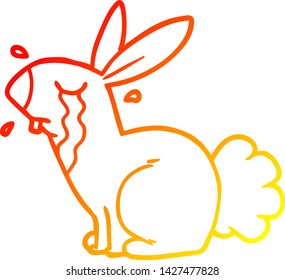 warm gradient line drawing of a cartoon bunny rabbit crying