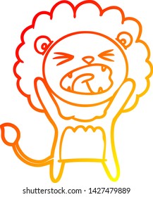 dibujo de línea de gradiente cálido de un león de dibujos animados