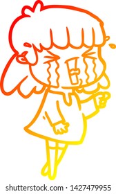 warm gradient line drawing of a cartoon woman in tears