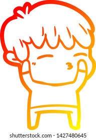 dibujo de línea de gradiente cálido de un niño curioso de dibujos animados