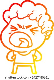 dibujo de línea de gradiente cálido de un hombre furioso de caricatura