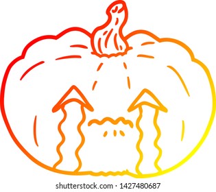 dibujo de línea de gradiente cálido de una calabaza de halloween llorando caricatura