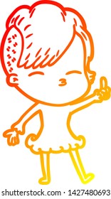 warm gradient line drawing of a cartoon squinting girl