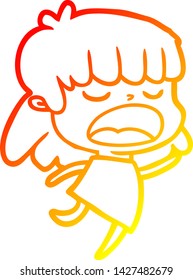warm gradient line drawing of a cartoon woman talking loudly