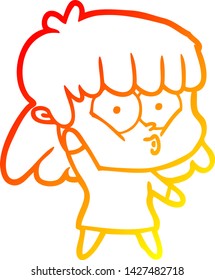 warm gradient line drawing of a cartoon whistling girl
