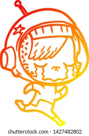 warm gradient line drawing of a cartoon crying astronaut girl