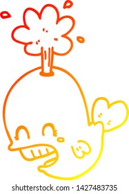 warm gradient line drawing of a cartoon spouting whale