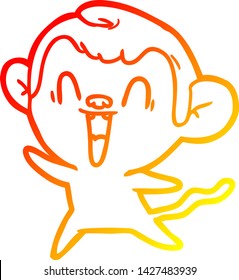 dibujo de línea de gradiente cálido de una caricatura de mono riéndose
