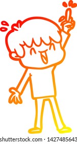 warm gradient line drawing of a cartoon laughing boy