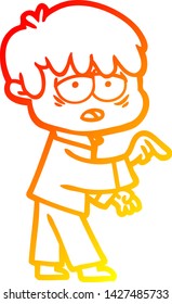 warm gradient line drawing of a cartoon exhausted boy