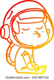 dibujo de línea de degradado cálido de un astronauta de confianza en la caricatura