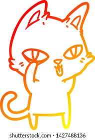 warm gradient line drawing of a cartoon cat staring