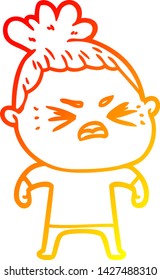 warm gradient line drawing of a cartoon angry woman