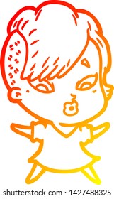 warm gradient line drawing of a cartoon surprised girl