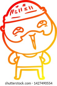 dibujo de línea de gradiente cálido de un hombre barbudo feliz con dibujos animados