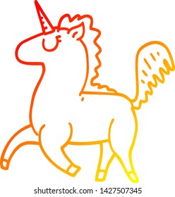 warm gradient line drawing of a cartoon unicorn