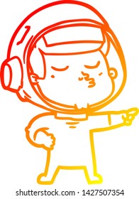 warm gradient line drawing of a cartoon confident astronaut