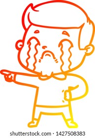 dibujo de línea de degradado cálido de un hombre de dibujos animados llorando