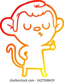 warm gradient line drawing of a cartoon calm monkey