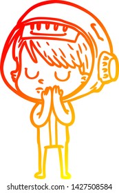 warm gradient line drawing of a cartoon astronaut woman