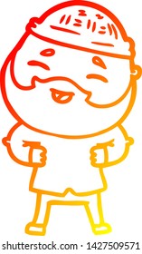 dibujo de línea de gradiente cálido de un hombre barbudo feliz con dibujos animados