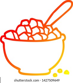 desenho de linha de gradiente quente de uma tigela de desenho animado de cereal