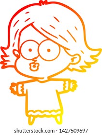 warm gradient line drawing of a cartoon girl pouting