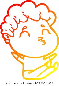 dibujo de línea de gradiente cálido de un hombre de dibujos animados puliendo
