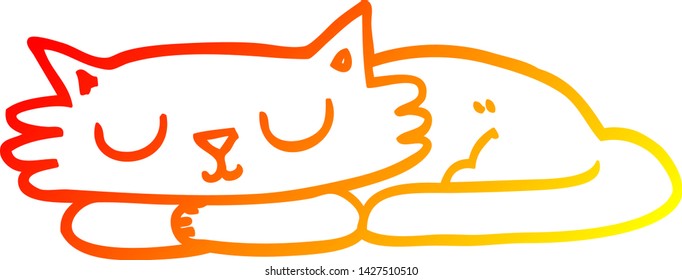 warm gradient line drawing of a cartoon sleeping cat