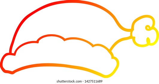 desenho de linha gradiente quente de um chapéu de natal de desenho animado