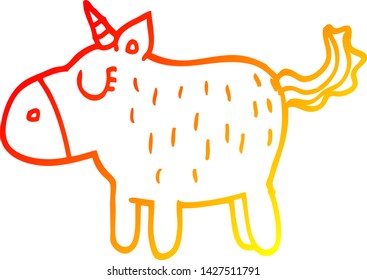 warme Farbverlauf-Linie Zeichnung eines Cartoon cute Unicorn