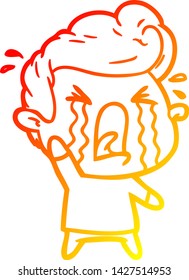 warm gradient line drawing of a cartoon crying man