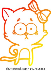 dibujo de línea de degradado cálido de un gato de dibujos animados