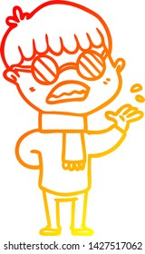 warm gradient line drawing of a cartoon boy wearing spectacles