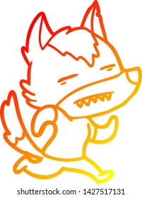 warm gradient line drawing of a cartoon wolf showing teeth