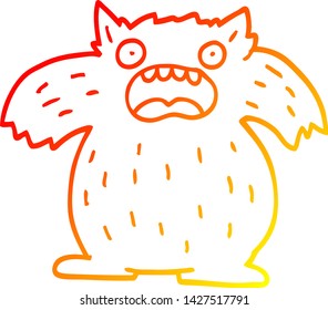 warm gradient line drawing of a cartoon yeti monster