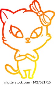 warme Farbverlauf-Linienzeichnung einer Cartoon-Katze