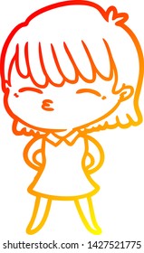 dibujo de línea de gradiente cálido de una mujer caricaturista