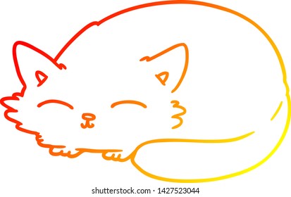warm gradient line drawing of a cartoon cat sleeping