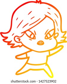 warm gradient line drawing of a cartoon stressed woman