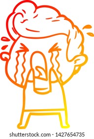 warm gradient line drawing of a cartoon crying man
