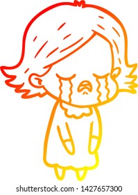 dibujo de línea de gradiente cálido de una niña de dibujos animados llorando