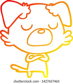 dibujo de línea de degradado cálido de un perro de dibujos animados